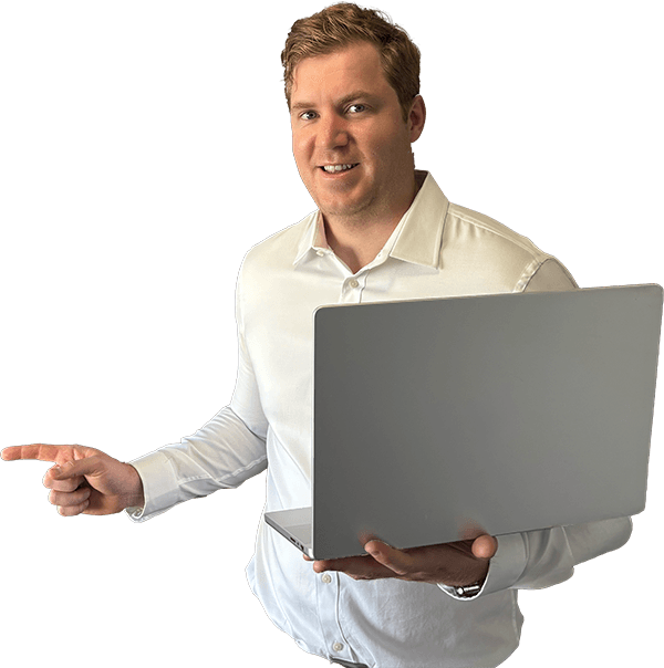 Daniel Correa, founder of Next Digital Dev, pointing at AI-powered web development solutions for Gold Coast businesses