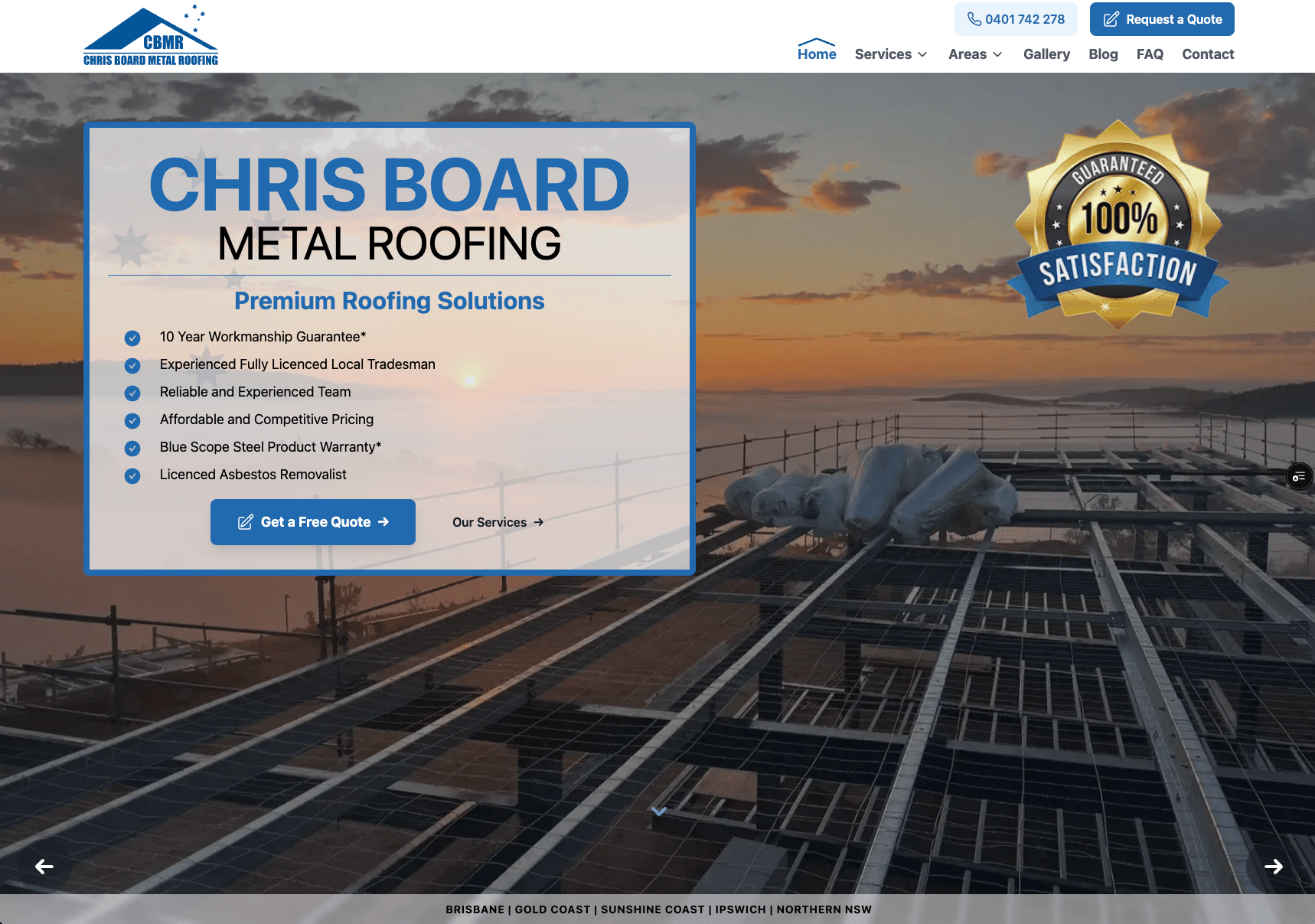Chris Board Metal Roofing company website responsive design - Chris Board Metal Roofing services displayed on desktop, tablet and mobile devices