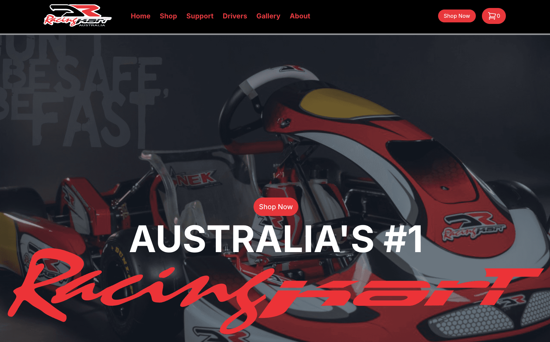 DR RacingKart Australia website homepage featuring racing karts